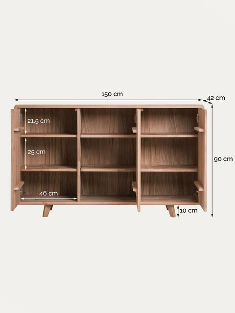 Sideboard 3 Türen aus Eiche massiv weiß geölt 150x42x90 cm Portofino