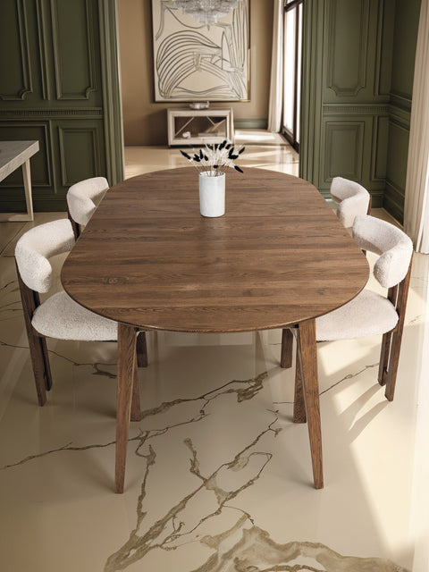 Stuhl aus Massiveiche rauchig geölter Bouclé Angelo