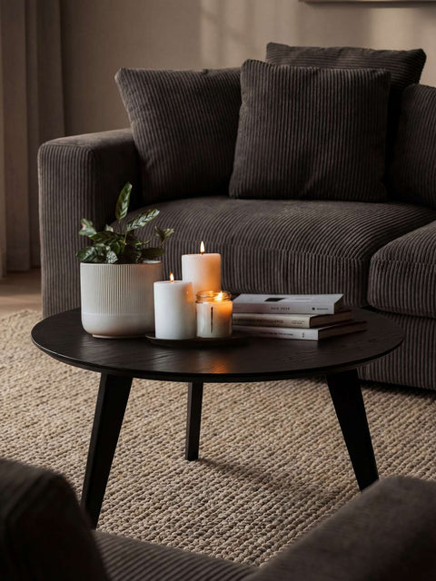 Couchtisch 70 cm aus massivem Eichenholz Schwarz Logan