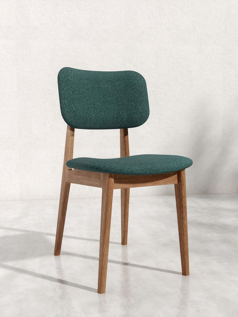 Esszimmerstuhl aus Eiche massiv Braun Grün Mevis