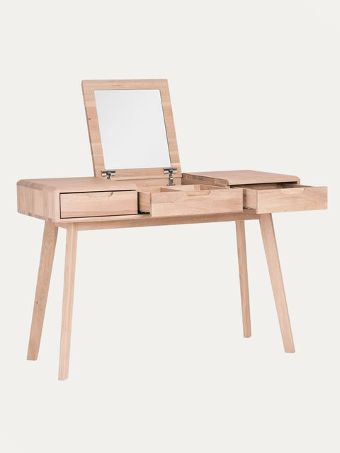Console table with mirror of solid oak whitewashed Portofino