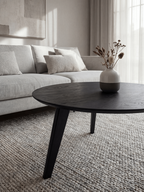 Couchtisch 70 cm aus massivem Eichenholz Schwarz Logan