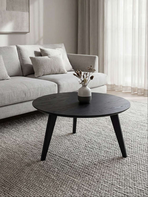 Couchtisch 70 cm aus massivem Eichenholz Schwarz Logan